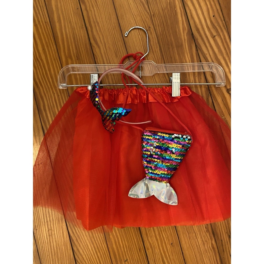 GIRLS TUTU SZ 2 To 5‎  SET RED WITH MERMAID PURSE AND MERMAID HEADBAND Christmas